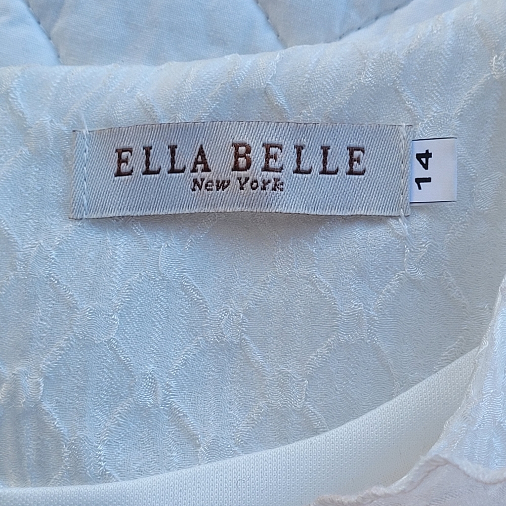 Ella Belle New York Elegant White/Pink & Gold Women's Midi Dress Size 14 - Picture 8 of 12